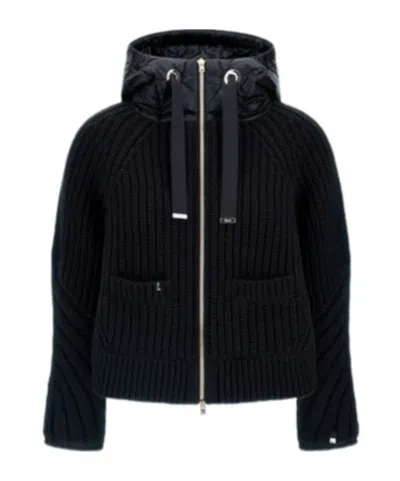 Herno Hooded Ribbed Cardigan In Blue