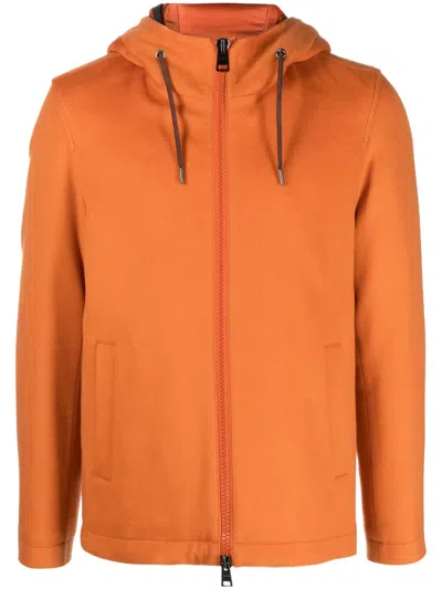 Herno Lightweight Cashmere Hooded Bomber Jacket In Orange