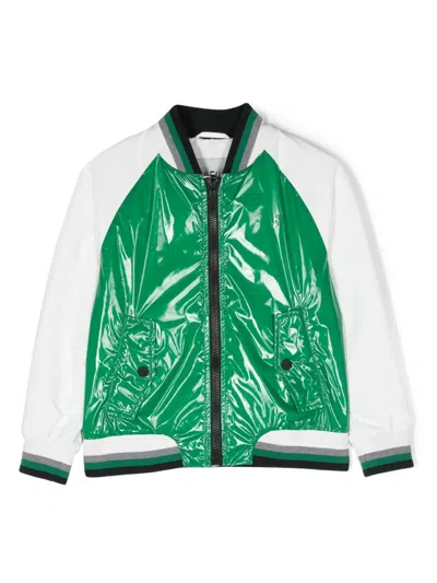 Herno Kids' Logo-print Panelled Bomber Jacket In Green