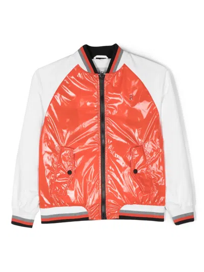 Herno Kids' Logo-print Panelled Bomber Jacket In Orange