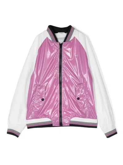 Herno Kids' Logo-print Panelled Bomber Jacket In Purple