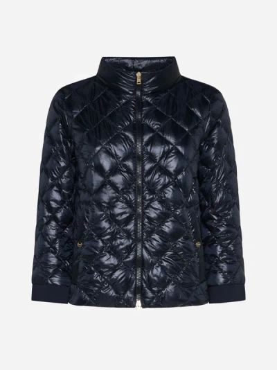 Herno Quilted Nylon Down Bomber Jacket In Navy Blue