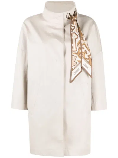 Herno Scarf-embellished Parka Coat In Nude