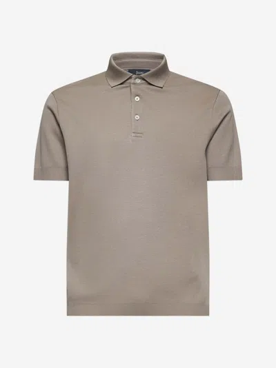 Herno Taupe Knit Effect Jersey Polo Shirt In Grey