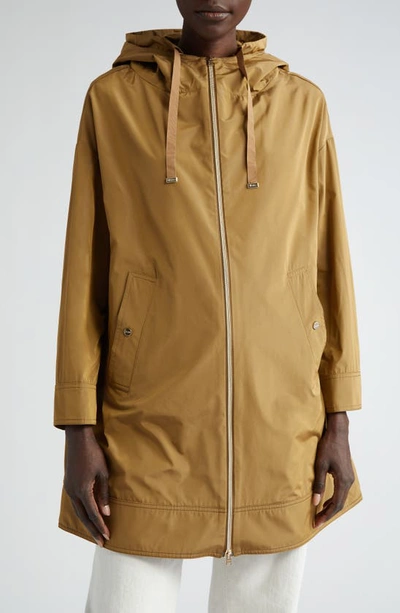 Herno Techno Taffeta A-line Parka In Camel