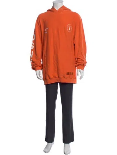 Pre-owned Heron Preston Graphic Print Crew Neck Hoodie In Orange/white
