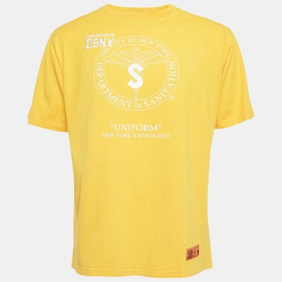Pre-owned Heron Preston Yellow Dsny Embroidered Cotton Half Sleeve T-shirt L