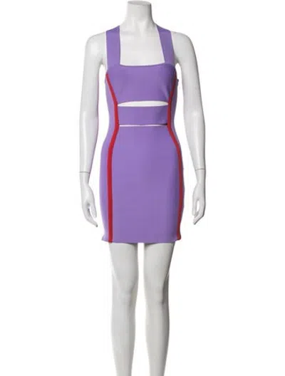 Pre-owned Herve By Herve Leger Colorblock Pattern Mini Dress In Purple