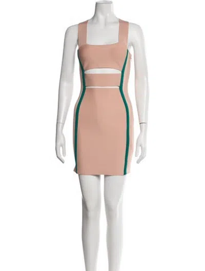 Pre-owned Herve By Herve Leger Square Neckline Mini Dress In Neutrals