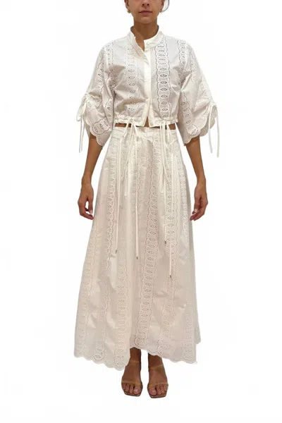 Hevron Amaris Maxi Skirt In White Eyelet In Neutral