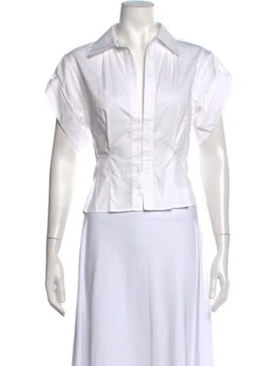 Pre-owned Hevron Short Sleeve Button-up Top In White