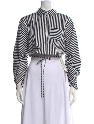 Pre-owned Hevron Striped Long Sleeve Button-up Top In White
