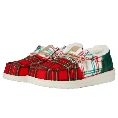 Hey Dude Kids' Youth  Wally-78q Red White Plaid Moc Toe Slip On Casual Shoe Nin328 In Multi