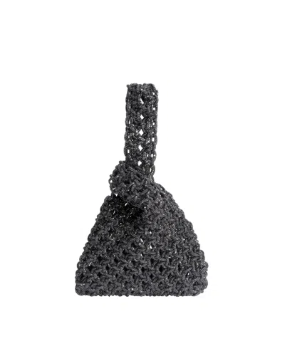 Hibourama Niky Rainbow Hematite Handwoven Knot Closure Triangular Bag In Grey