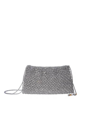 Hibourama Penelope Handcrafted Woven Crystal Bag In Grey