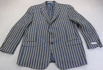 Pre-owned Hickey Freeman Lindsey Usa Blue Stripe Linen Sportcoat Blazer 40 Long $1095