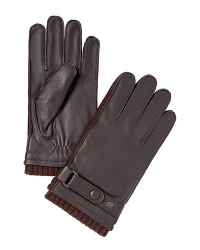 Hickey Freeman Wool-trim Leather Gloves In Brown