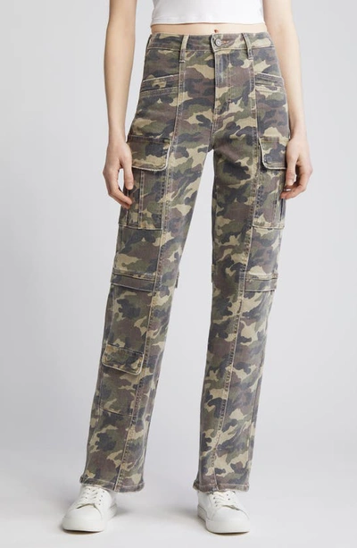 Hidden Jeans Camo Print Straight Leg Cargo Pants In Olive
