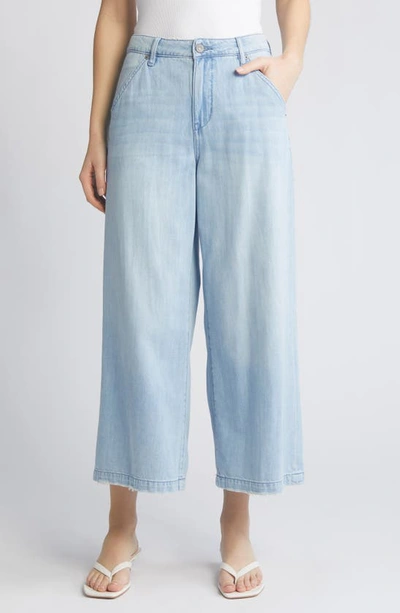 Hidden Jeans High Waist Raw Hem Wide Leg Jeans In Light Wash