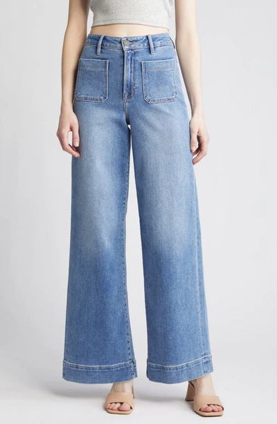 Hidden Jeans Patch Pocket Wide Leg Jeans In Medium Wash