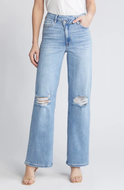 Hidden Jeans Ripped Crossover Straight Leg Jeans In Light Wash