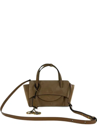 Hidesins S Flap Suede Logo-plaque Tote Bag In Brown