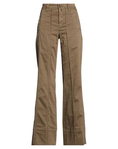 High Use Woman Pants Military Green Size 8 Cotton, Elastane In Brown