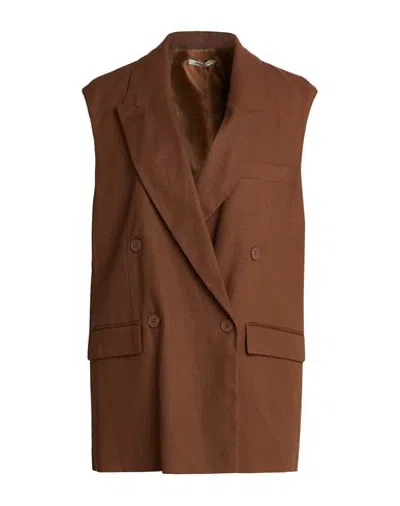 Hinnominate Woman Tailored Vest Brown Size M Linen, Viscose