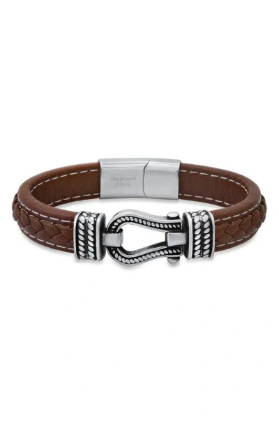 Hmy Jewelry Braided Leather Bracelet In Silver/ Brown