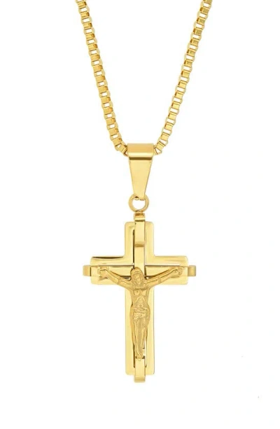 Hmy Jewelry Mens' 18k Gold Plate Stainless Steel Crucifix Pendant Necklace