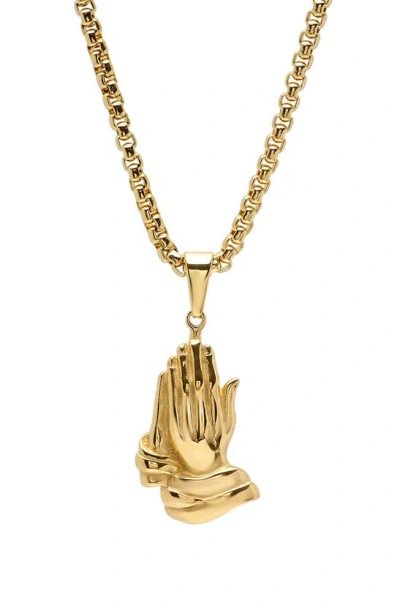 Hmy Jewelry Mens' 18k Gold Plate Stainless Steel Praying Hands Pendant Necklace