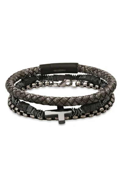 Hmy Jewelry Mens' Mixed Bracelets Set Of 3 In Brown/ Gunmetal/ Silver