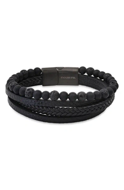 Hmy Jewelry Mens' Multi-strand Bead & Braided Leather Bracelet In Black