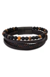 Hmy Jewelry Mens' Multi-strand Bead & Braided Leather Bracelet In Brown/ Black