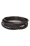 Hmy Jewelry Mens' Multi-strand Bead & Braided Leather Bracelet In Brown