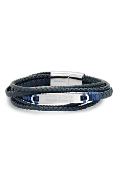 Hmy Jewelry Prayer Layered Braided Leather Bracelet In Black/ Navy