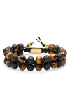 Hmy Jewelry Tiger's Eye & Black Lava Beaded Bracelet In Gold/ Brown/ Black