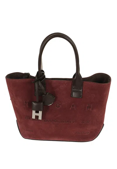 Hogan Address Mini Suede Tote Bag In Red