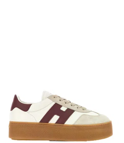Hogan Beige Suede Platform Sneakers In Multi