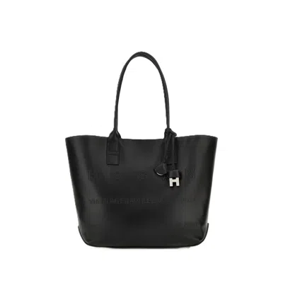 Hogan Black Embossed Charm Structured Tote Bag