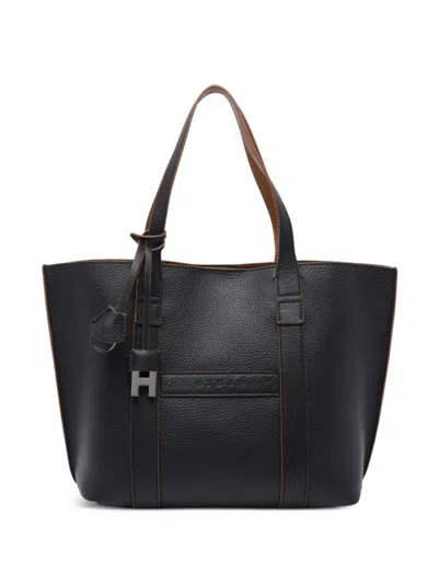 Hogan Brown Script Small Tote In Black