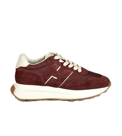 Hogan Burgundy Suede White Accent Sneakers In Brown