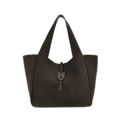 Hogan Dark Brown Suede-like Metallic Tote Bag In Grey