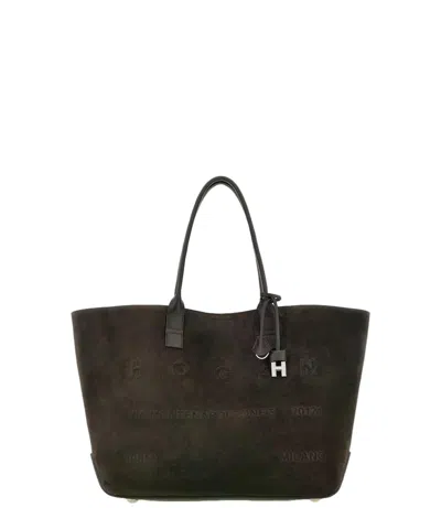 Hogan Palissandro Wool-blend Medium Address Tote Bag In Green