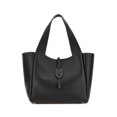 Hogan Pebbled Leather H-clasp Structured Tote Bag In Black