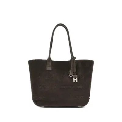Hogan Suede Embossed Detachable-pouch Tote Bag In Brown