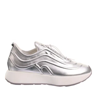 Hogl Silver Metallic Wavy Design Lace-up Sneakers