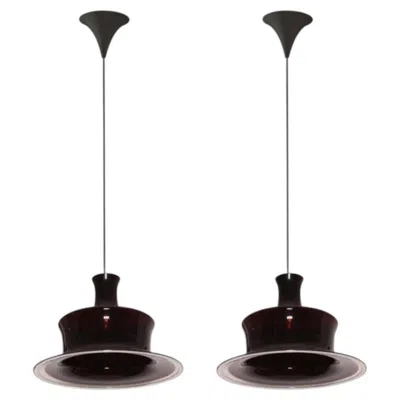 Pre-owned Holmegaard Pair Of Aubergine Glass  Hanging Lamps, 1970 In Black