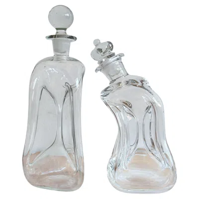 Pre-owned Holmegaard Pair Of Sculptural Glass Decanters By , Denmark, 1960s In Clear