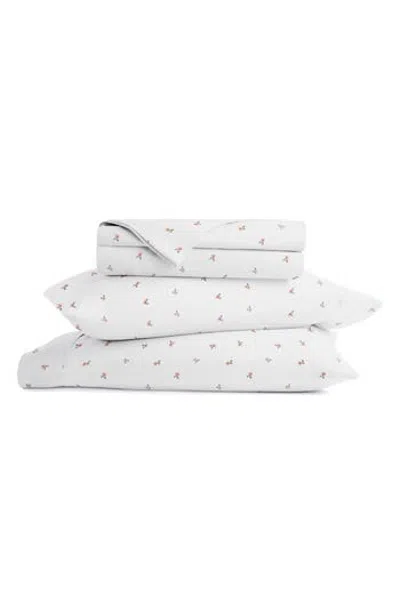 Homespun Kaycie Gray Ditsy Floral Microfiber Sheet Set In White
